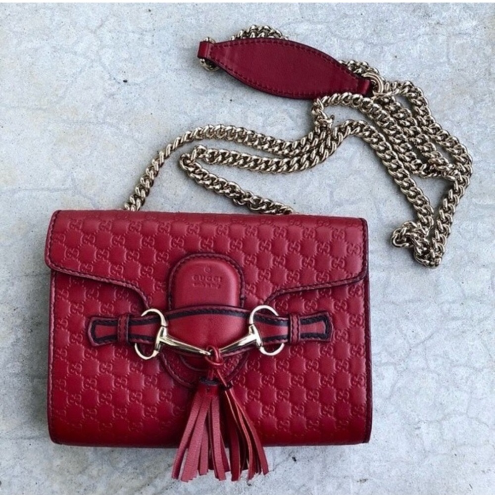 Gucci Red Leather Chain Shoulder Bag